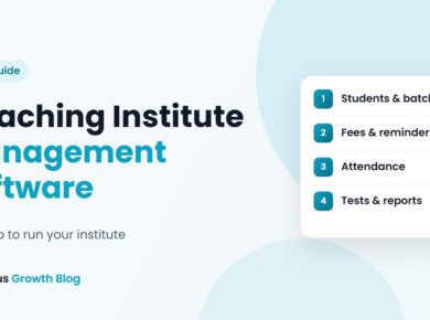 Coaching institute management software dashboard concept showing student batches, fee reminders, attendance and test reports in one app
