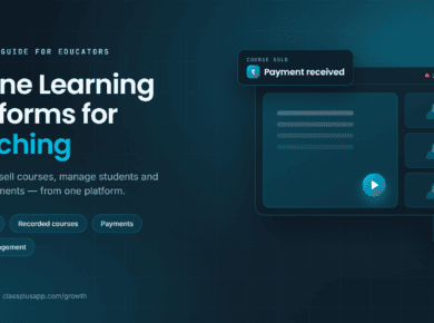 Indian educator teaching online through a branded learning platform with live classes, recorded courses, online payments and student growth