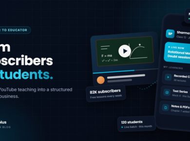 YouTube teacher using a branded learning platform to monetize their audience through live classes, recorded courses and test series