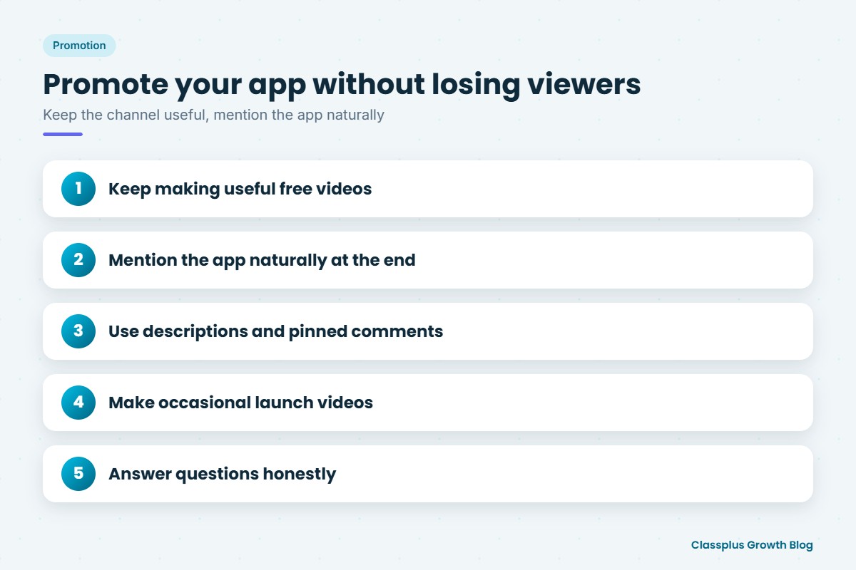Five tips to promote a teaching app on YouTube without losing viewers