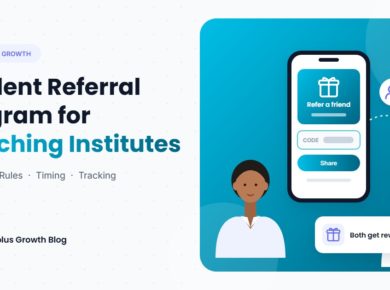 Coaching student sharing a referral code with a friend on a phone so both get rewarded