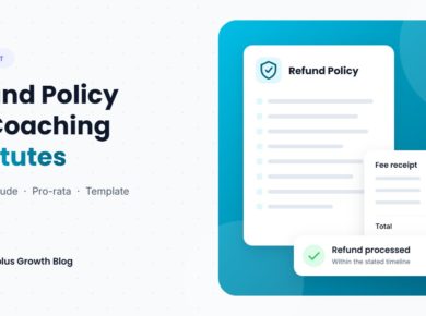 Coaching institute refund policy document with a fee receipt and a refund processed notification