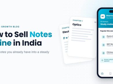 Teacher’s PDF notes for Physics alongside a branded teaching app store where students buy study material online